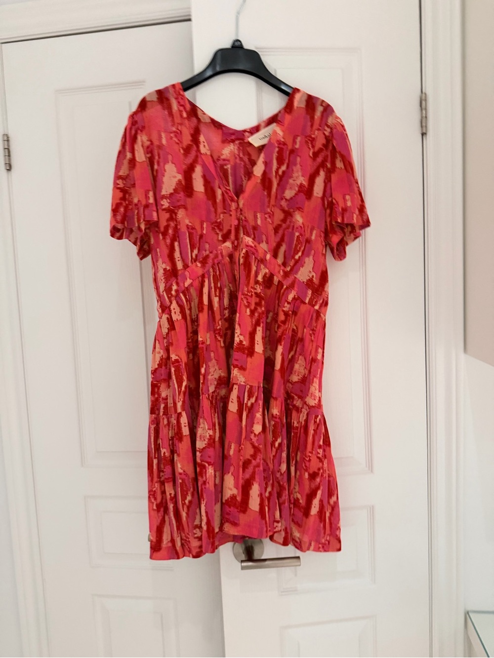 Ba&sh Vibrant Red & Pink Abstract Print Short Dress
